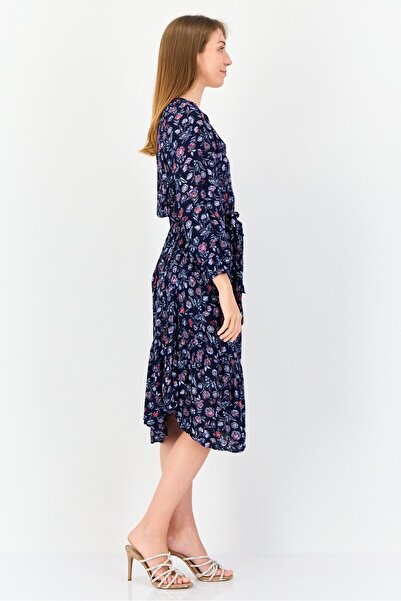 GAP Women Floral Print Belted Midi Dress, Navy
