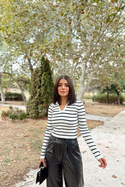 NEW LAVİVA Women's Ecru Striped Blouse - 700-K7521