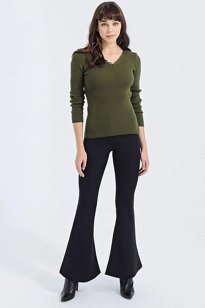 NEW LAVİVA Women's Khaki Lace Sweater - 700-Hz9072