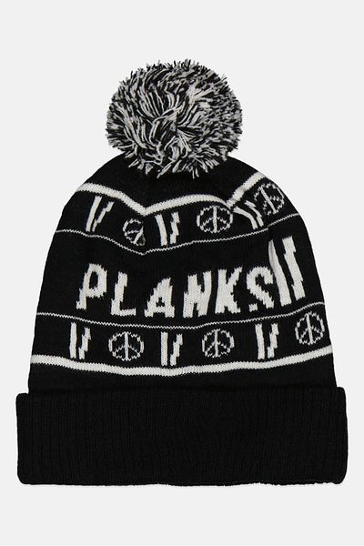 Planks Men Brand Logo Pompom Beanie, Black