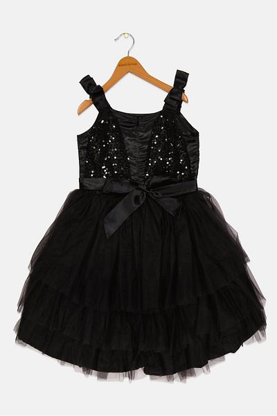 Willow & Whistle Kids Girl Textured Party Gown Dress, Black