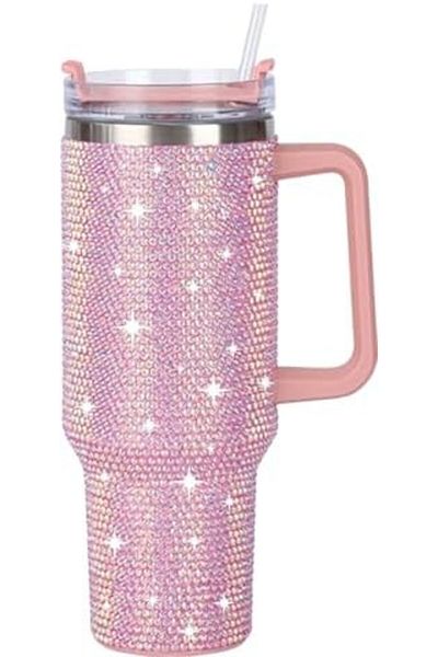 Generic 40oz Rhinestone Tumbler with Handle, Insulated Stainless Steel Travel Coffee Mug with Straw&Lid, Lar