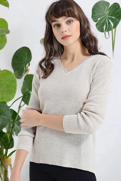 NEW LAVİVA Women's Beige Knitwear Sweater - 700-Hz9072