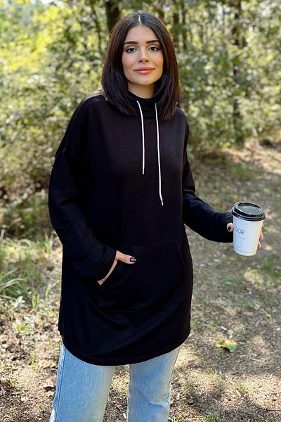 NEW LAVİVA Women's Black Hooded Tunic Suitable for Hijab - 700-3476