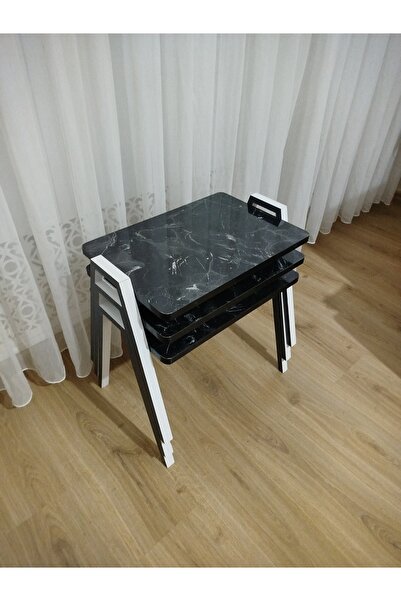 GÜVENÇ Zigon Sehpa 3'Lü Mermer Desenli Tepsi Model