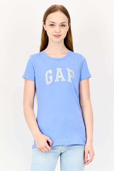 GAP Women Crew Neck Short Sleeves Brand Logo T-Shirt, Blue