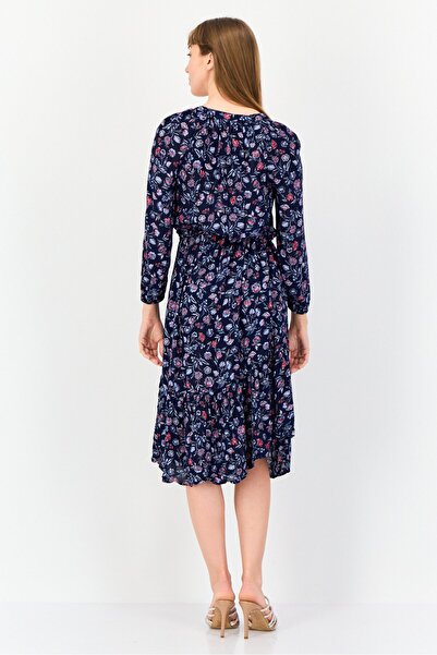 GAP Women Floral Print Belted Midi Dress, Navy