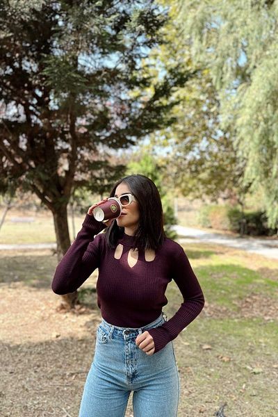 NEW LAVİVA Women's Plum Knitwear Blouse - 700-K7522