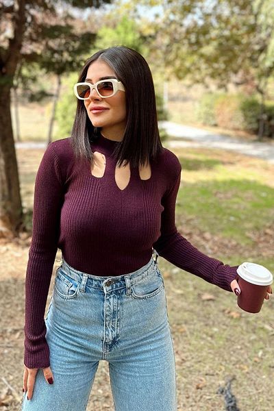 NEW LAVİVA Women's Plum Knitwear Blouse - 700-K7522