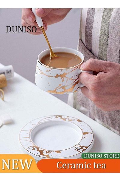 Generic كوب شاي وقهوة سيراميك، صغير الحجم، سعة 250 مل، بتصميم رخامي أنيق من البورسلين