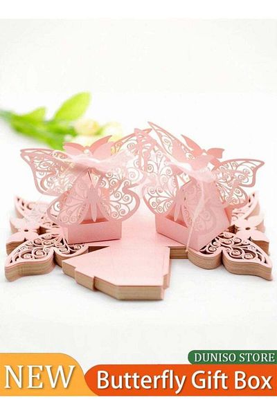 Generic 20 Pieces Butterfly Laser Cut Favor Boxes Cookie Present Boxes with Ribbons Cute Chocolate Box for W