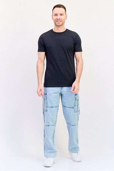GAP Men Round Neck Short Sleeves Plain T-shirt, Dark Grey