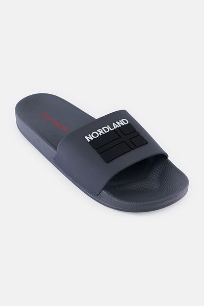Nordland Men Brand Logo Slip On Slides, Dark Grey