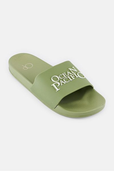 Ocean Pacific حذاء رجالي سهل الارتداء بشعار العلامة التجارية، زيتوني
