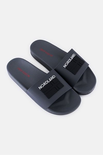 Nordland Men Brand Logo Slip On Slides, Dark Grey