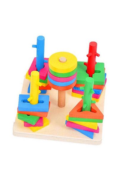 Generic 5 Pillar Children Matching Color Shape Pre-school Educational Toy Set
