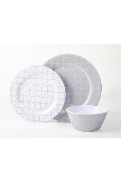 Generic GIBSON 12-Piece Summer Bloom Geo Pattern Dinnerware Set Grey and White 135728.12