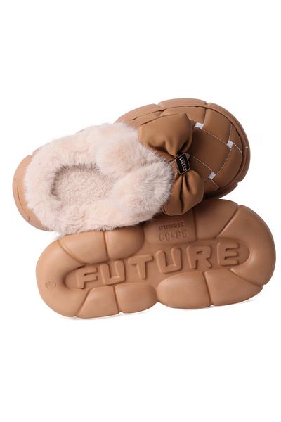 Generic Papuci de damă cu căptușeală din blană, talpă EVA, pentru interior și exterior, maro, mărimea 36-37
