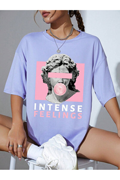 COHERENT Tricou supradimensionat din bumbac cu imprimeu personalizat FEELINGS...