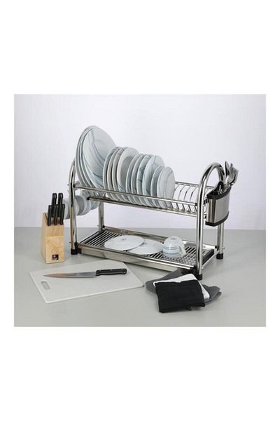 Generic رف أطباق بارفيه كبير ذو طبقتين فضي DQ-6264A2