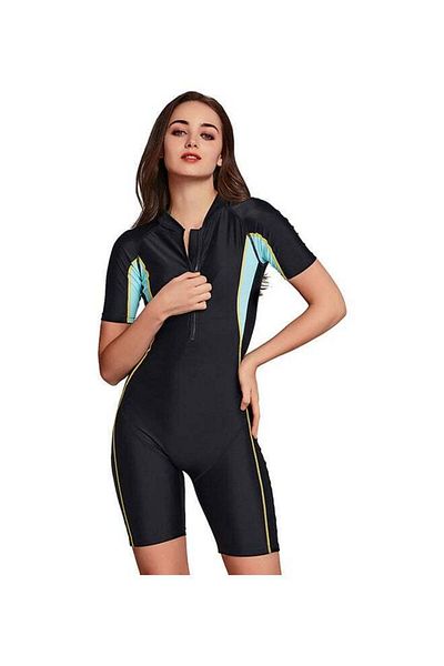 Generic Joychic Ladies Short Sleeve Contrast Conservative One Piece Swimsuit Black