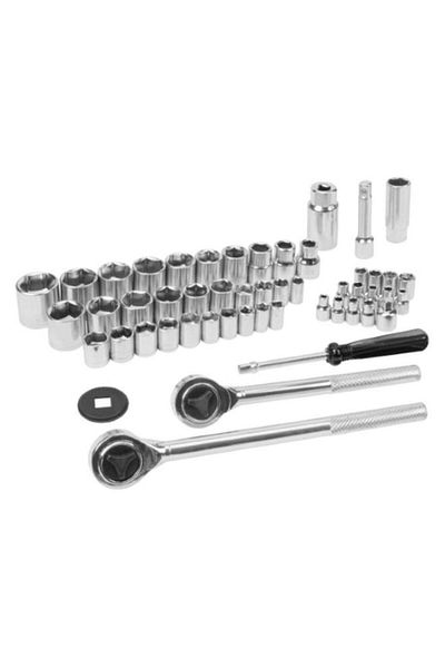 Generic طقم مقابس متري وSAE من Performance Tool، مكون من 52 قطعة، باللونين الفضي والأسود W1172