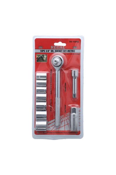 Generic Regal Tools 10-Piece Drive Metric Socket Set Silver 3/8inch