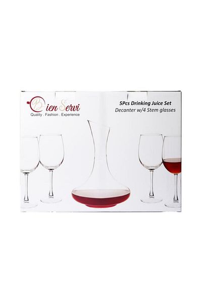 Generic طقم أدوات شرب عصير من 5 قطع بتصميم أنيق ومتين من Bien Servi، شفاف، RD8055SET