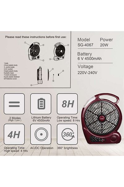 Generic STARGOLD 10-Inch Portable Rechargeable Fan with Built-in Radio, 2-Speed, 10-Hour Battery Life