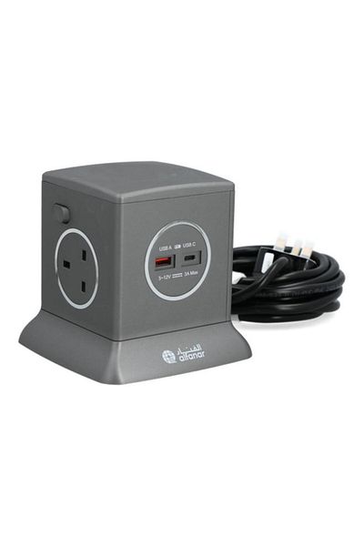 Generic AL FANAR 3-Socket 2-USB Power Extension Tower Grey CE033M2AC18-CH214
