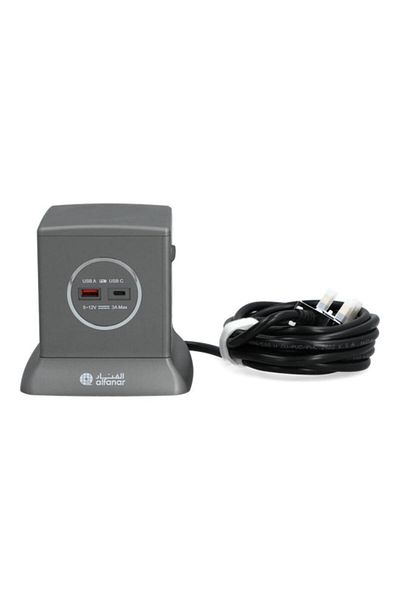 Generic AL FANAR 3-Socket 2-USB Power Extension Tower Grey CE033M2AC18-CH214