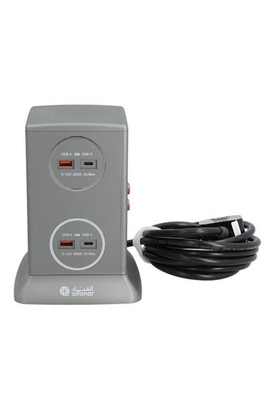 Generic AL FANAR 6-Socket 4-USB Power Extension Tower Grey CE063M4AC19-CH214