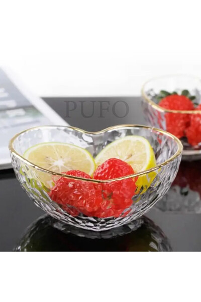 PUFO Elegant Pufo Gold Heart bowl for serving hazelnuts, pistachios, candies, fruits, snacks, 21 cm