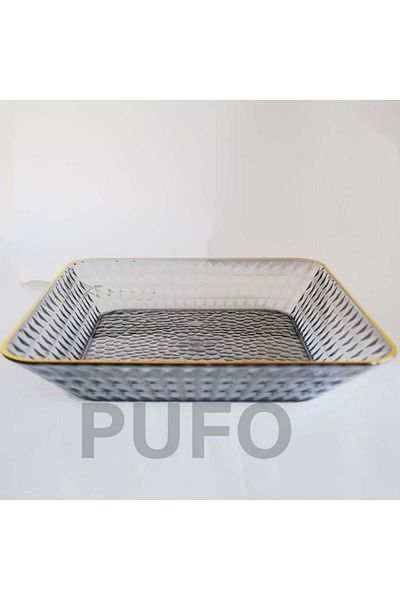 PUFO Tavă decorativă elegantă Pufo Luxury pentru servirea aperitivelor, prăjiturilor, fructelor, 22 cm, fumurie