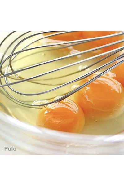 PUFO stainless steel whisk with wooden handle for kitchen or confectionery, 35 cm, brown/silver