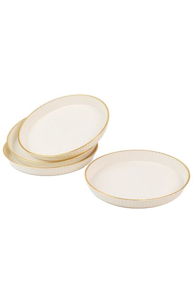 PUFO Set de 4 tăvi rotunde Pufo Gentle pentru servirea aperitivelor, dulciurilor, bomboanelor, 15 cm, albe