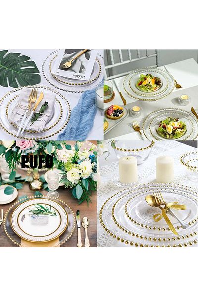 PUFO Farfurie elegantă Pufo Luxury Gold pentru desert, aperitive, 34 cm