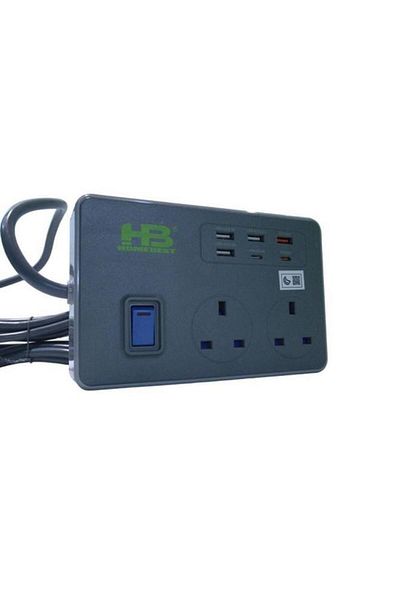 Generic HOME BEST 2-Way Socket Power Extension Cord with 6-USB Ports Grey SU282PD-3M