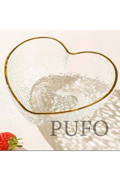 PUFO Bol elegant Pufo Gold Heart pentru servirea alunelor de pădure, fisticului, bomboanelor, fructelor, gustărilor, 21 cm