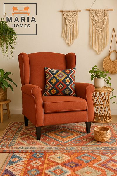 MARIA HOMES Orange Wingback Armchair – Modern Accent Chair with High Back and Soft Cushion