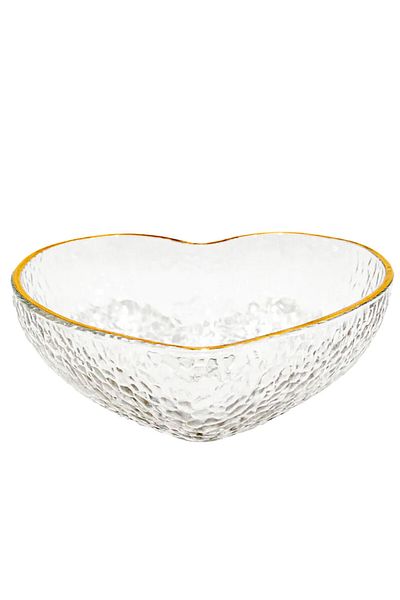 PUFO Bol elegant Pufo Gold Heart pentru servirea alunelor de pădure, fisticului, bomboanelor, fructelor, gustărilor, 21 cm