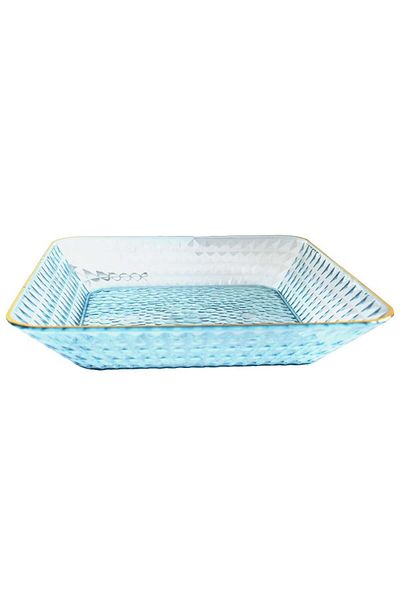 PUFO Tavă decorativă elegantă Pufo Luxury pentru servirea aperitivelor, prăjiturilor, fructelor, 22 cm, albastră