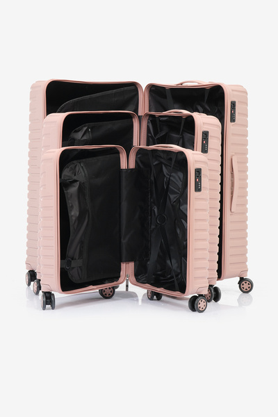 PowerSpeed Unisex Açık Pembe 3'lü Set Silikon Kırılmaz PP Valiz