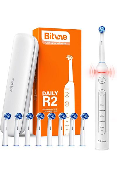 Bitvae R2 Rotating Electric Toothbrush for Adults with 8 Brush Heads, 5 Modes Rechargeable Power Too