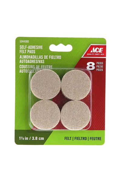 ACE 8-Piece Self-Adhesive Self-Leveling Round Protective Felt Pads Beige 3.8cm