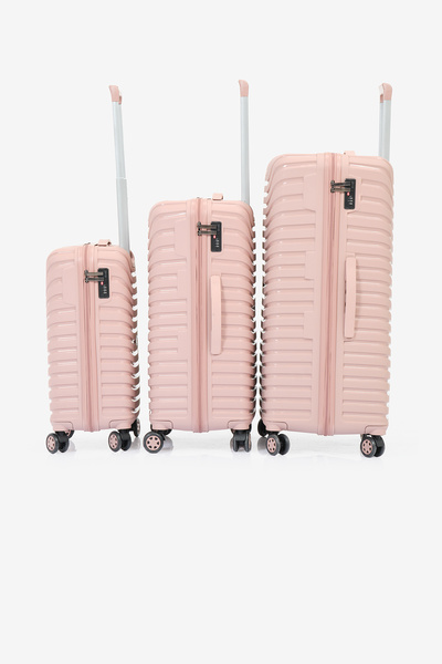 PowerSpeed Unisex Açık Pembe 3'lü Set Silikon Kırılmaz PP Valiz