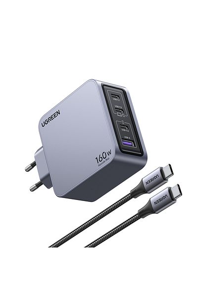 Ugreen Nexode Pro charger set and USB-C cable, Ugreen, 160W, 120x120x25mm, Black/Gray