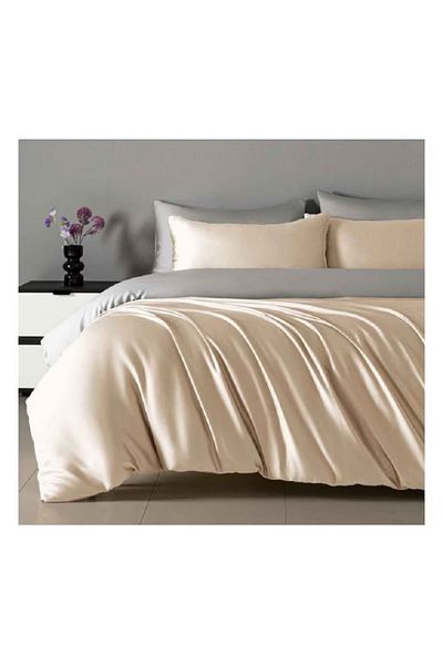 Primavara Double bed linen, 4 pieces, Finet Satinat, Fitted sheet 180x200cm, Cream-Grey