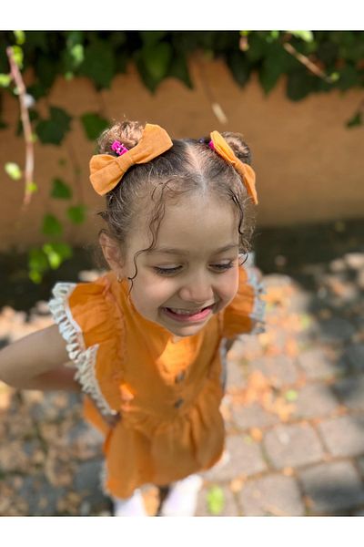 Minizade Baby Girl Dress Short Sleeve Ruffled Buckle Birthday Party Wedding Linen Casual Girl's Dress