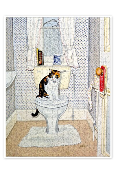 Jeronkarji Tuvalette Kedi 500 Parça Puzzle Yapboz Kedi Köpek Temalı Doğa ve O...
